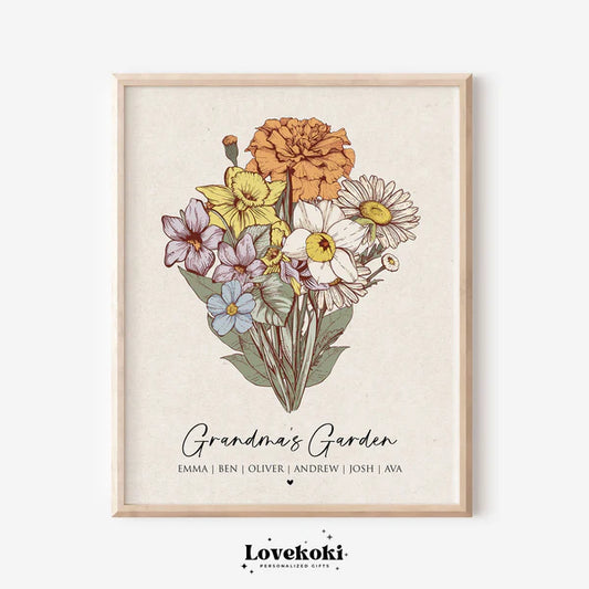 Custom Grandma's Garden Birth Flower Print - Unique Wall Art Gift